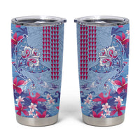Hawaiian Tribal Manta Ray Tumbler Cup Kakau Tattoo and Flowers Surfing Waves Pattern Soft Color LT03 Multicolor - Polynesian Pride