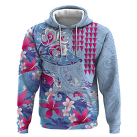 Hawaiian Tribal Manta Ray Zip Hoodie Kakau Tattoo and Flowers Surfing Waves Pattern Soft Color LT03 Pullover Hoodie Multicolor - Polynesian Pride