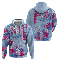 Hawaiian Tribal Manta Ray Zip Hoodie Kakau Tattoo and Flowers Surfing Waves Pattern Soft Color LT03 - Polynesian Pride