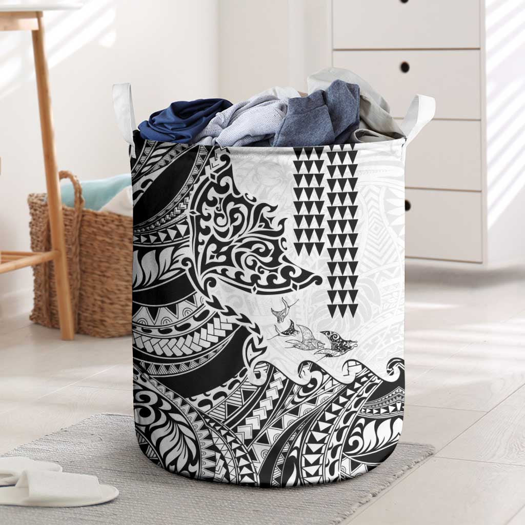 Hawaiian Tribal Manta Ray Laundry Basket Kakau Tattoo and Polynesian Art Motif Pattern LT03 Multicolor - Polynesian Pride