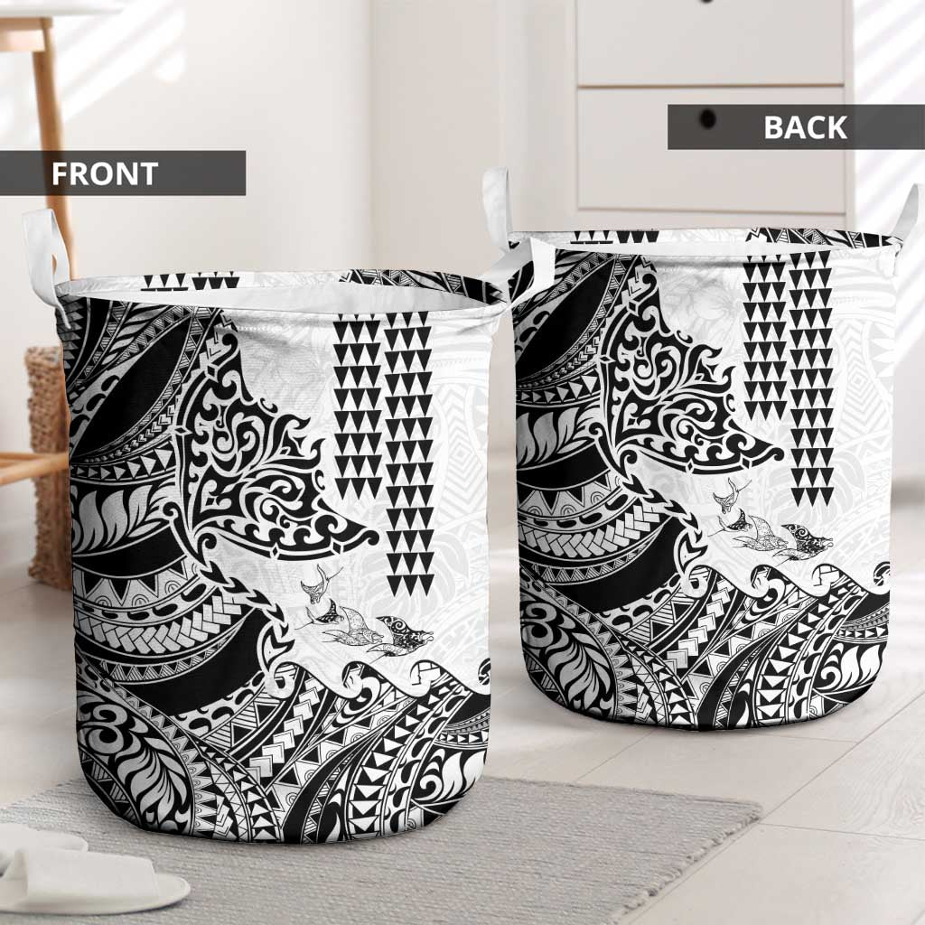 Hawaiian Tribal Manta Ray Laundry Basket Kakau Tattoo and Polynesian Art Motif Pattern LT03 - Polynesian Pride