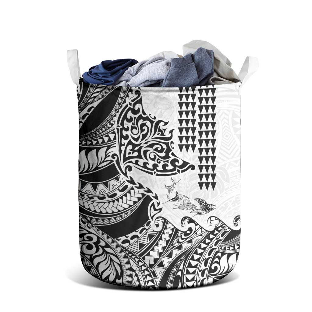 Hawaiian Tribal Manta Ray Laundry Basket Kakau Tattoo and Polynesian Art Motif Pattern LT03 - Polynesian Pride