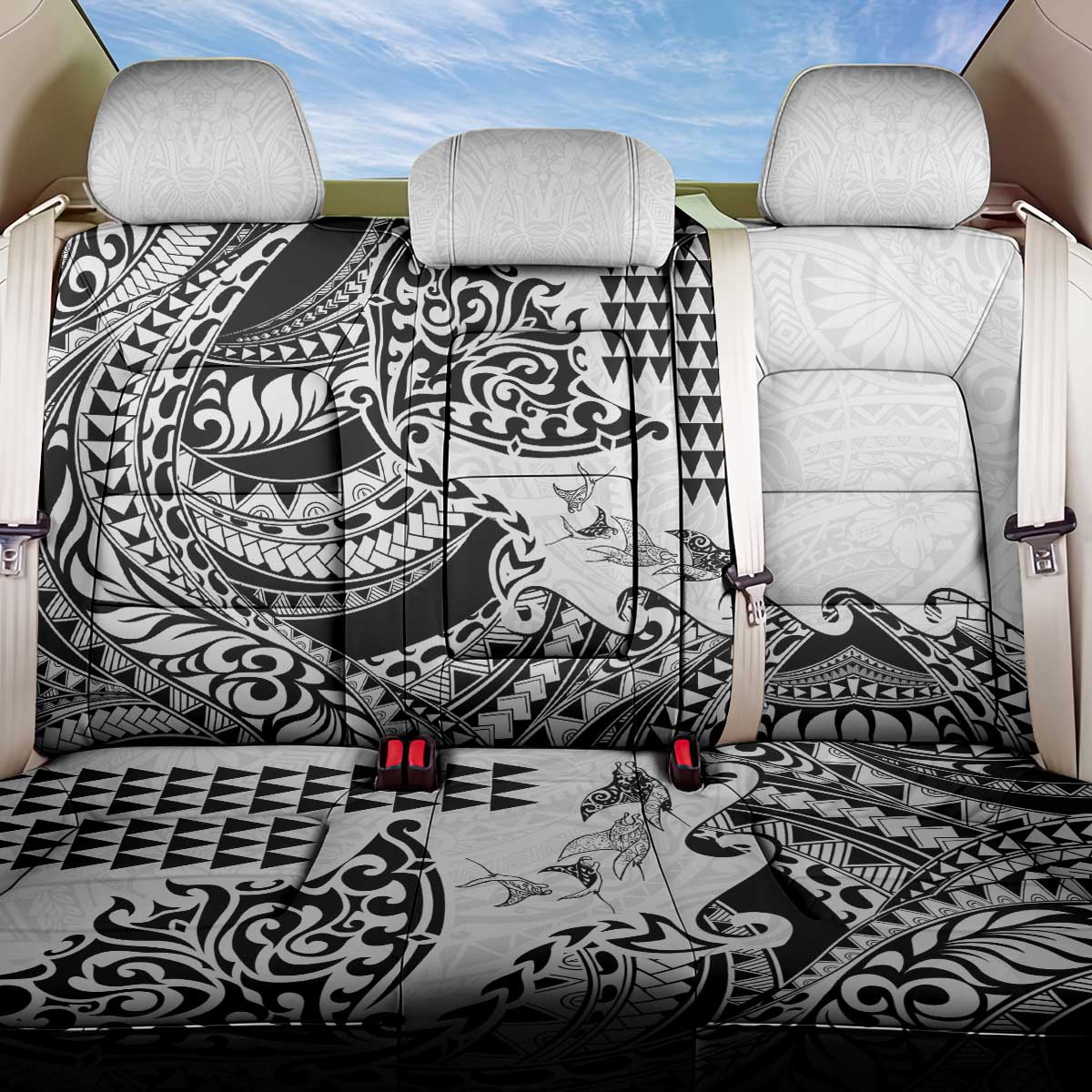 Hawaiian Tribal Manta Ray Back Car Seat Cover Kakau Tattoo and Polynesian Art Motif Pattern LT03 One Size Multicolor - Polynesian Pride