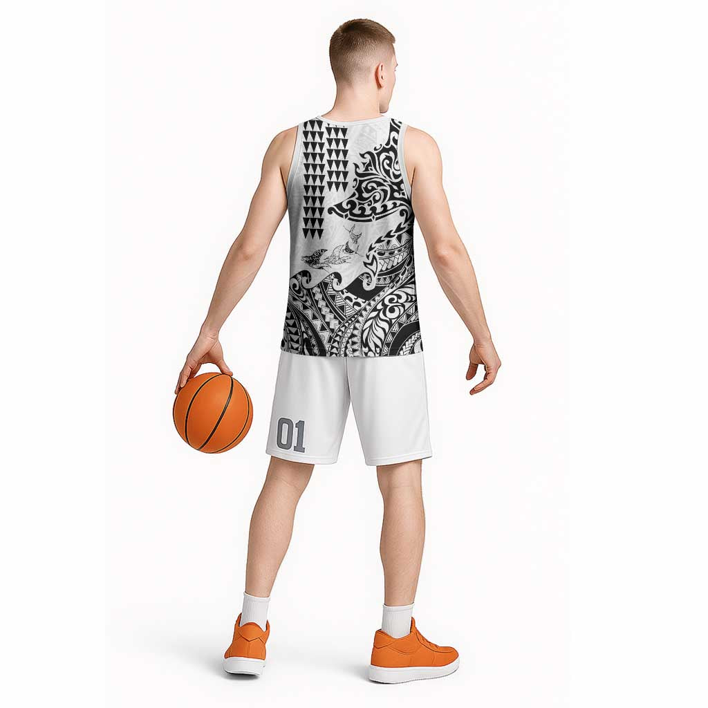 Hawaiian Tribal Manta Ray Basketball Jersey Kakau Tattoo and Polynesian Art Motif Pattern LT03 - Polynesian Pride