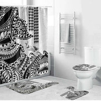 Hawaiian Tribal Manta Ray Bathroom Set Kakau Tattoo and Polynesian Art Motif Pattern LT03 Bathroom Set (4 pcs) Multicolor - Polynesian Pride