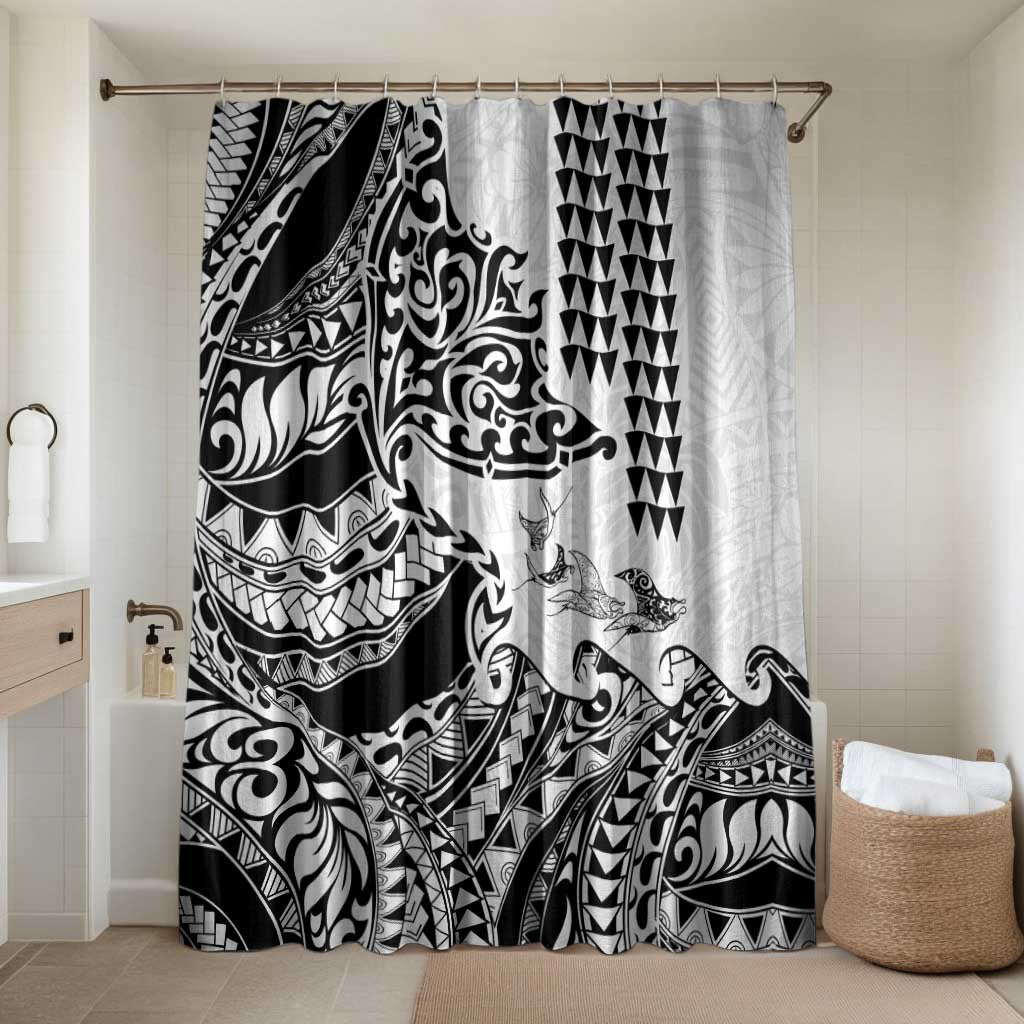 Hawaiian Tribal Manta Ray Bathroom Set Kakau Tattoo and Polynesian Art Motif Pattern LT03 Shower Curtain Only Multicolor - Polynesian Pride