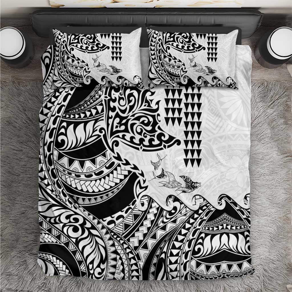 Hawaiian Tribal Manta Ray Bedding Set Kakau Tattoo and Polynesian Art Motif Pattern