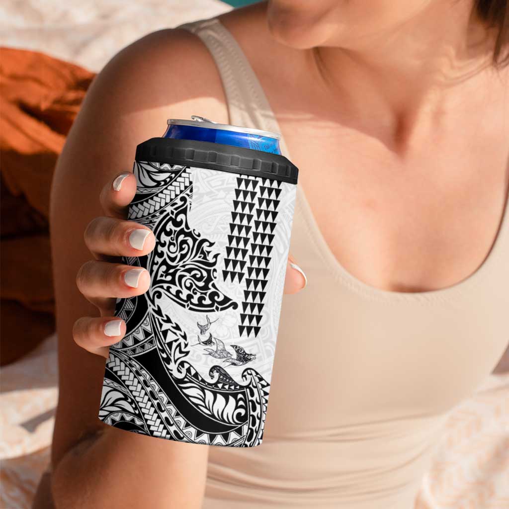 Hawaiian Tribal Manta Ray 4 in 1 Can Cooler Tumbler Kakau Tattoo and Polynesian Art Motif Pattern LT03 - Polynesian Pride