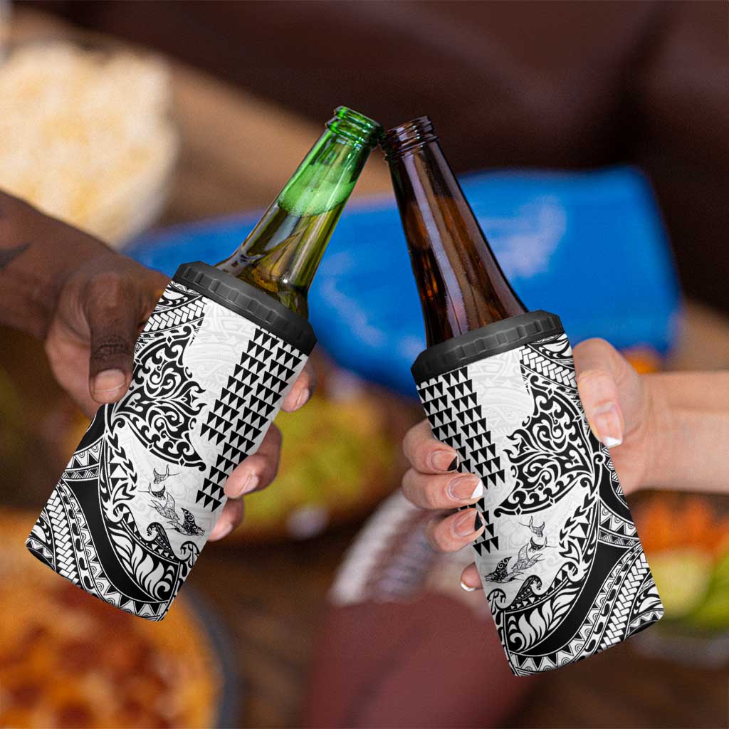 Hawaiian Tribal Manta Ray 4 in 1 Can Cooler Tumbler Kakau Tattoo and Polynesian Art Motif Pattern LT03 - Polynesian Pride