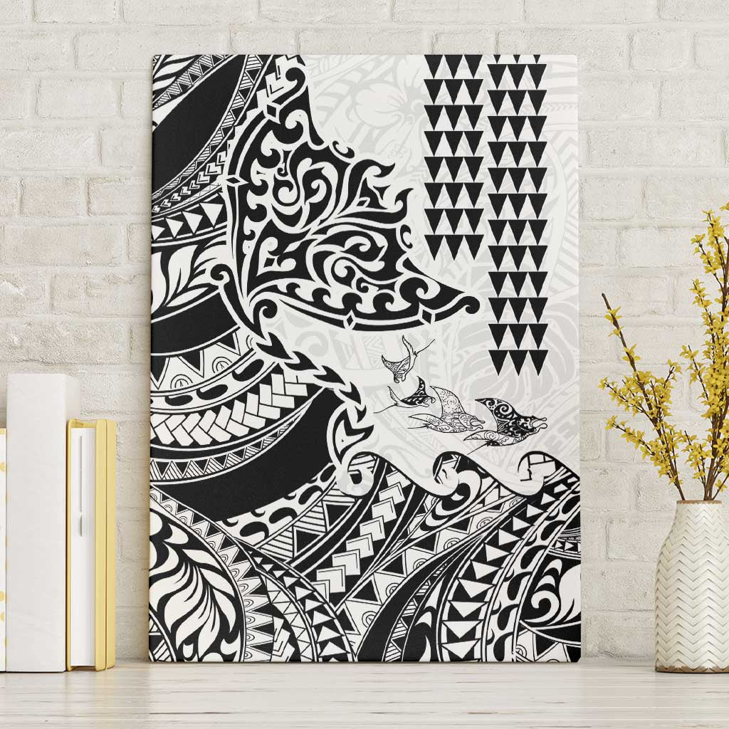 Hawaiian Tribal Manta Ray Canvas Wall Art Kakau Tattoo and Polynesian Art Motif Pattern