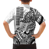 Hawaiian Tribal Manta Ray Family Matching Long Sleeve Bodycon Dress and Hawaiian Shirt Kakau Tattoo and Polynesian Art Motif Pattern LT03 - Polynesian Pride