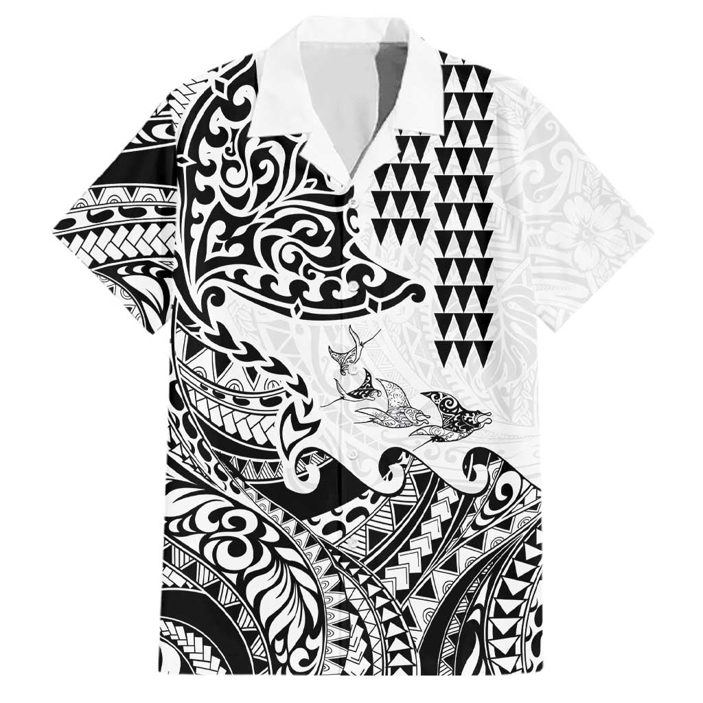 Hawaiian Tribal Manta Ray Family Matching Mermaid Dress and Hawaiian Shirt Kakau Tattoo and Polynesian Art Motif Pattern LT03 Dad's Shirt - Short Sleeve Multicolor - Polynesian Pride