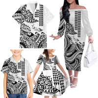 Hawaiian Tribal Manta Ray Family Matching Off The Shoulder Long Sleeve Dress and Hawaiian Shirt Kakau Tattoo and Polynesian Art Motif Pattern LT03 - Polynesian Pride
