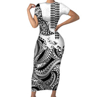 Hawaiian Tribal Manta Ray Family Matching Short Sleeve Bodycon Dress and Hawaiian Shirt Kakau Tattoo and Polynesian Art Motif Pattern LT03 Mom's Dress Multicolor - Polynesian Pride