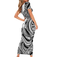 Hawaiian Tribal Manta Ray Family Matching Short Sleeve Bodycon Dress and Hawaiian Shirt Kakau Tattoo and Polynesian Art Motif Pattern LT03 - Polynesian Pride
