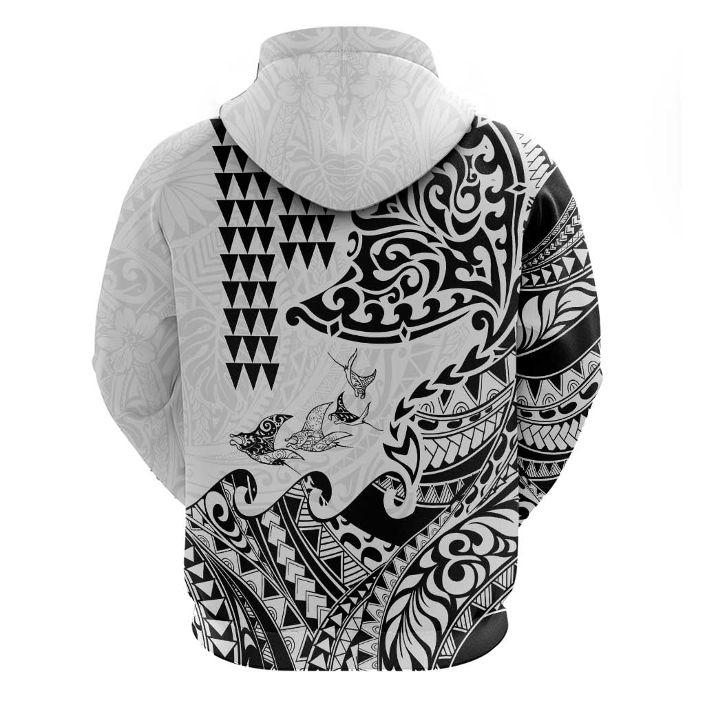 Hawaiian Tribal Manta Ray Hoodie Kakau Tattoo and Polynesian Art Motif Pattern