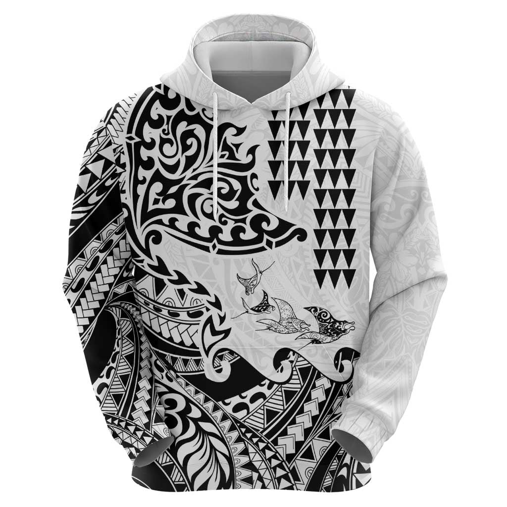 Hawaiian Tribal Manta Ray Hoodie Kakau Tattoo and Polynesian Art Motif Pattern