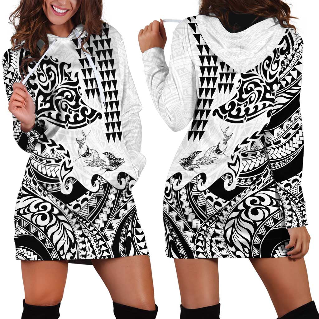 Hawaiian Tribal Manta Ray Hoodie Dress Kakau Tattoo and Polynesian Art Motif Pattern LT03 - Polynesian Pride