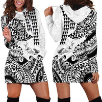 Hawaiian Tribal Manta Ray Hoodie Dress Kakau Tattoo and Polynesian Art Motif Pattern LT03 - Polynesian Pride