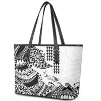 Hawaiian Tribal Manta Ray Leather Tote Bag Kakau Tattoo and Polynesian Art Motif Pattern