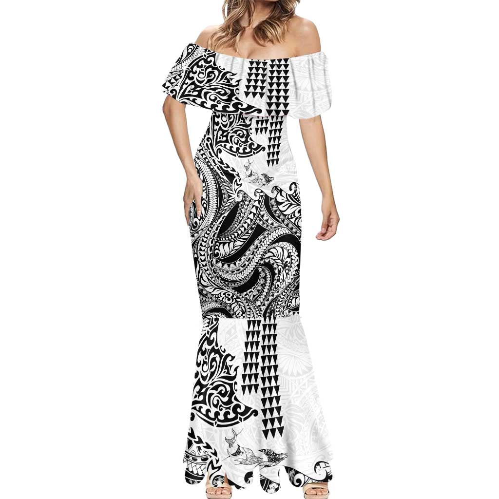 Hawaiian Tribal Manta Ray Mermaid Dress Kakau Tattoo and Polynesian Art Motif Pattern LT03 - Polynesian Pride