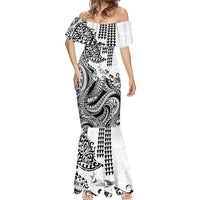 Hawaiian Tribal Manta Ray Mermaid Dress Kakau Tattoo and Polynesian Art Motif Pattern LT03 - Polynesian Pride
