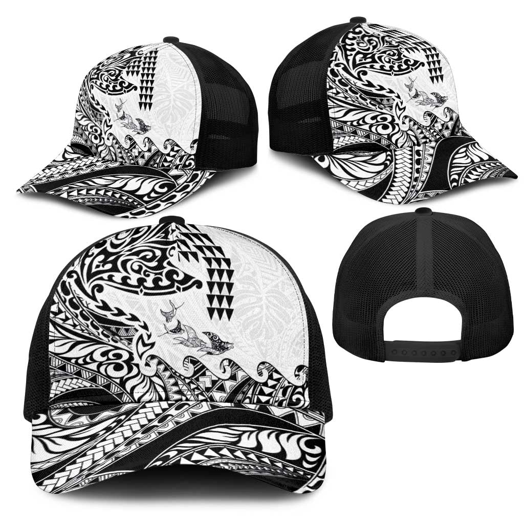 Hawaiian Tribal Manta Ray Mesh Trucker Cap Kakau Tattoo and Polynesian Art Motif Pattern LT03 - Polynesian Pride
