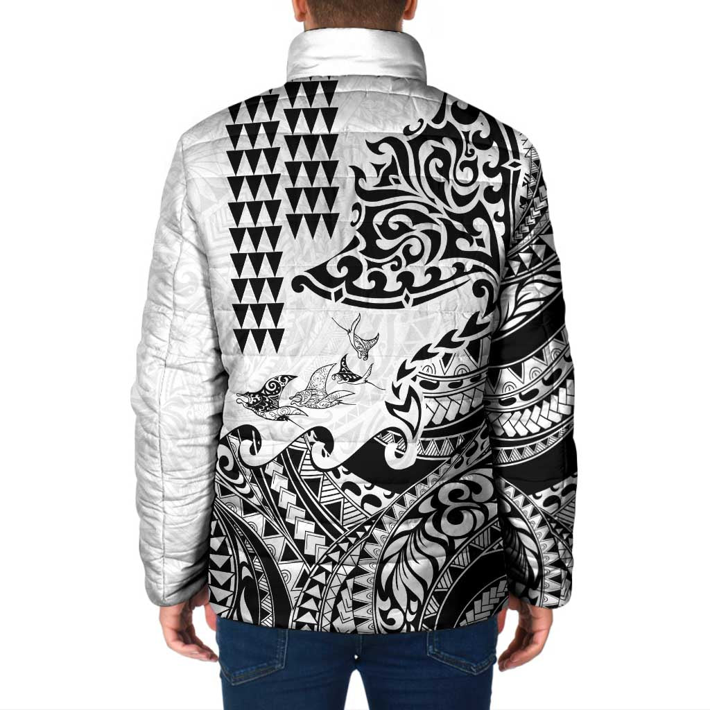 Hawaiian Tribal Manta Ray Padded Jacket Kakau Tattoo and Polynesian Art Motif Pattern