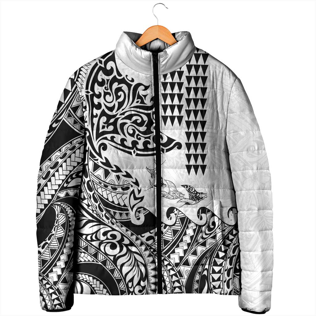 Hawaiian Tribal Manta Ray Padded Jacket Kakau Tattoo and Polynesian Art Motif Pattern