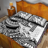 Hawaiian Tribal Manta Ray Quilt Bed Set Kakau Tattoo and Polynesian Art Motif Pattern