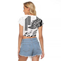 Hawaiian Tribal Manta Ray Raglan Cropped T Shirt Kakau Tattoo and Polynesian Art Motif Pattern LT03 - Polynesian Pride