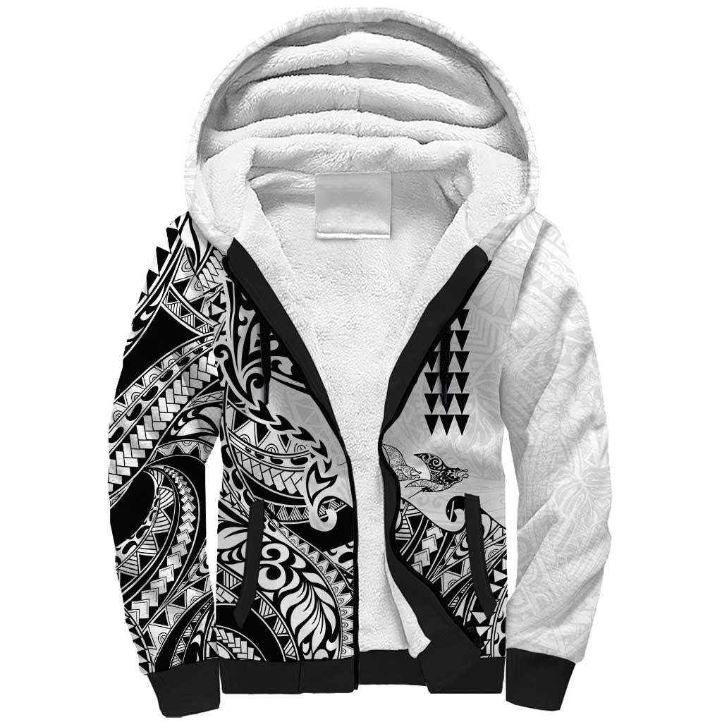 Hawaiian Tribal Manta Ray Sherpa Hoodie Kakau Tattoo and Polynesian Art Motif Pattern LT03 Unisex Multicolor - Polynesian Pride