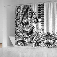 Hawaiian Tribal Manta Ray Shower Curtain Kakau Tattoo and Polynesian Art Motif Pattern