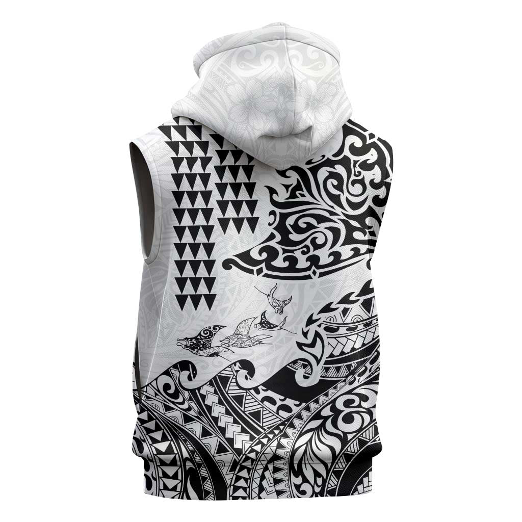 Hawaiian Tribal Manta Ray Sleeveless Hoodie Kakau Tattoo and Polynesian Art Motif Pattern LT03 - Polynesian Pride