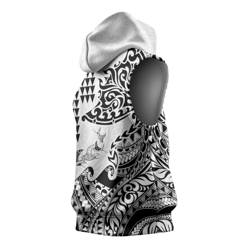 Hawaiian Tribal Manta Ray Sleeveless Hoodie Kakau Tattoo and Polynesian Art Motif Pattern LT03 - Polynesian Pride