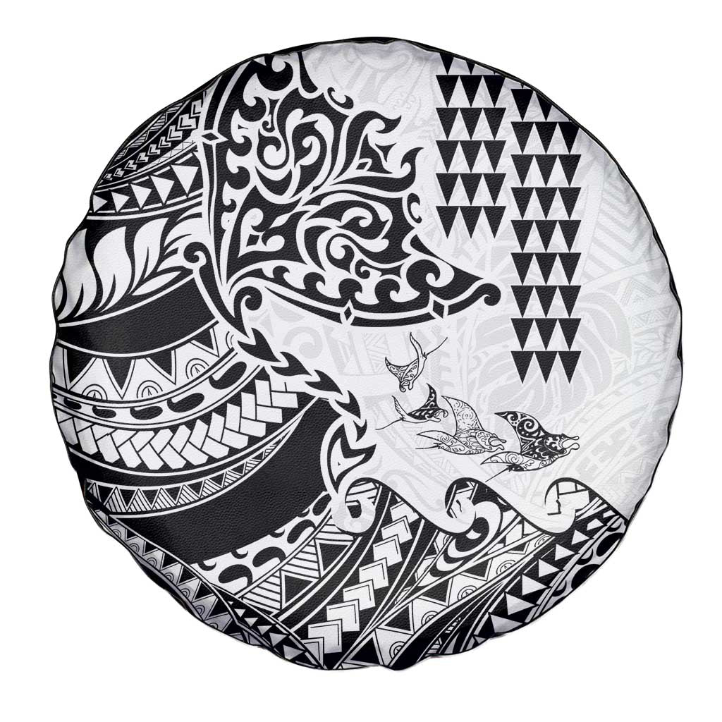Hawaiian Tribal Manta Ray Spare Tire Cover Kakau Tattoo and Polynesian Art Motif Pattern LT03 - Polynesian Pride