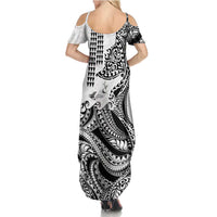 Hawaiian Tribal Manta Ray Summer Maxi Dress Kakau Tattoo and Polynesian Art Motif Pattern LT03 - Polynesian Pride