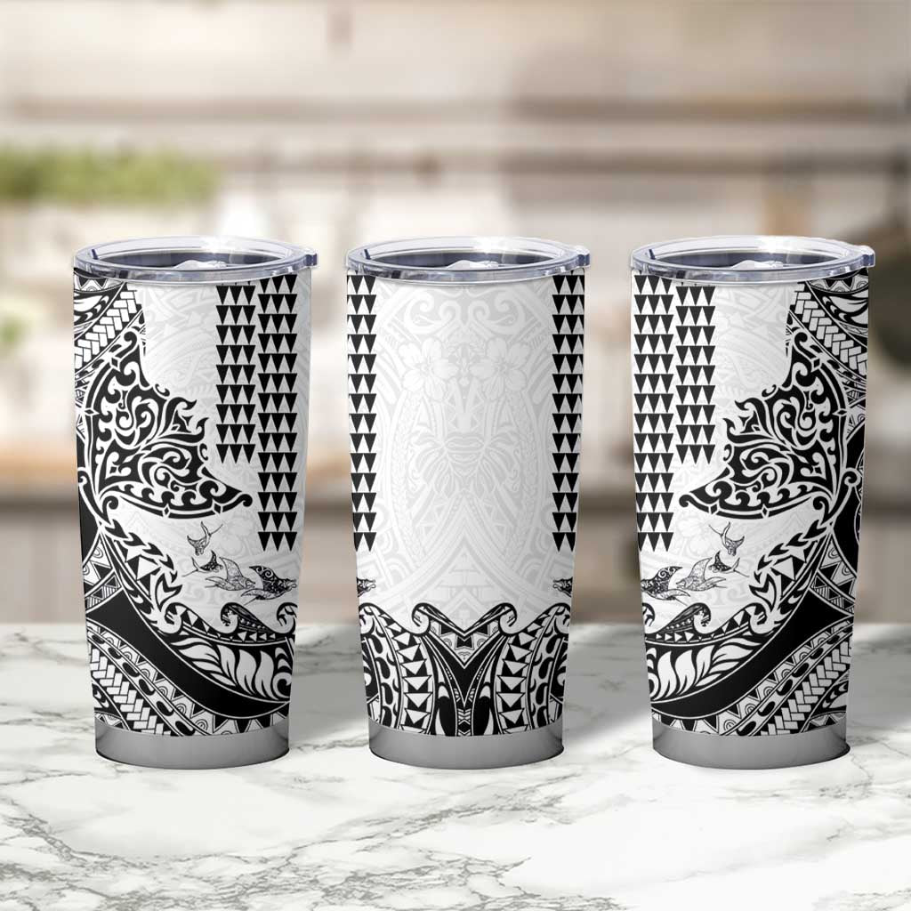 Hawaiian Tribal Manta Ray Tumbler Cup Kakau Tattoo and Polynesian Art Motif Pattern LT03 - Polynesian Pride