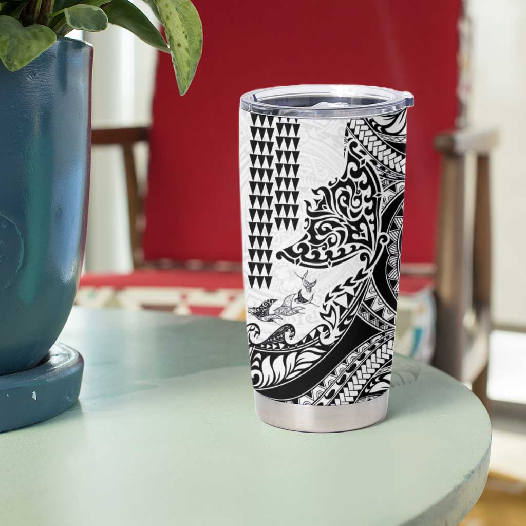 Hawaiian Tribal Manta Ray Tumbler Cup Kakau Tattoo and Polynesian Art Motif Pattern LT03 - Polynesian Pride