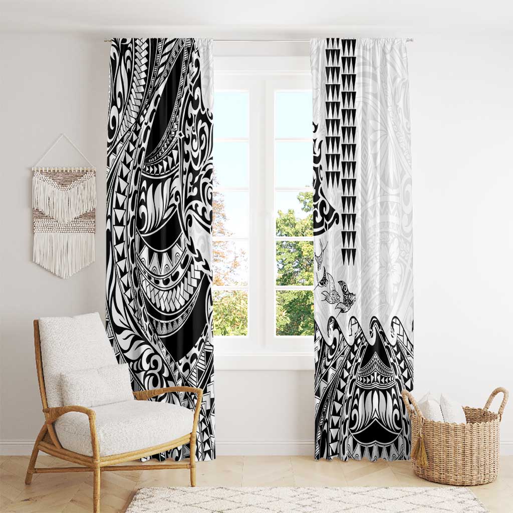 Hawaiian Tribal Manta Ray Window Curtain Kakau Tattoo and Polynesian Art Motif Pattern