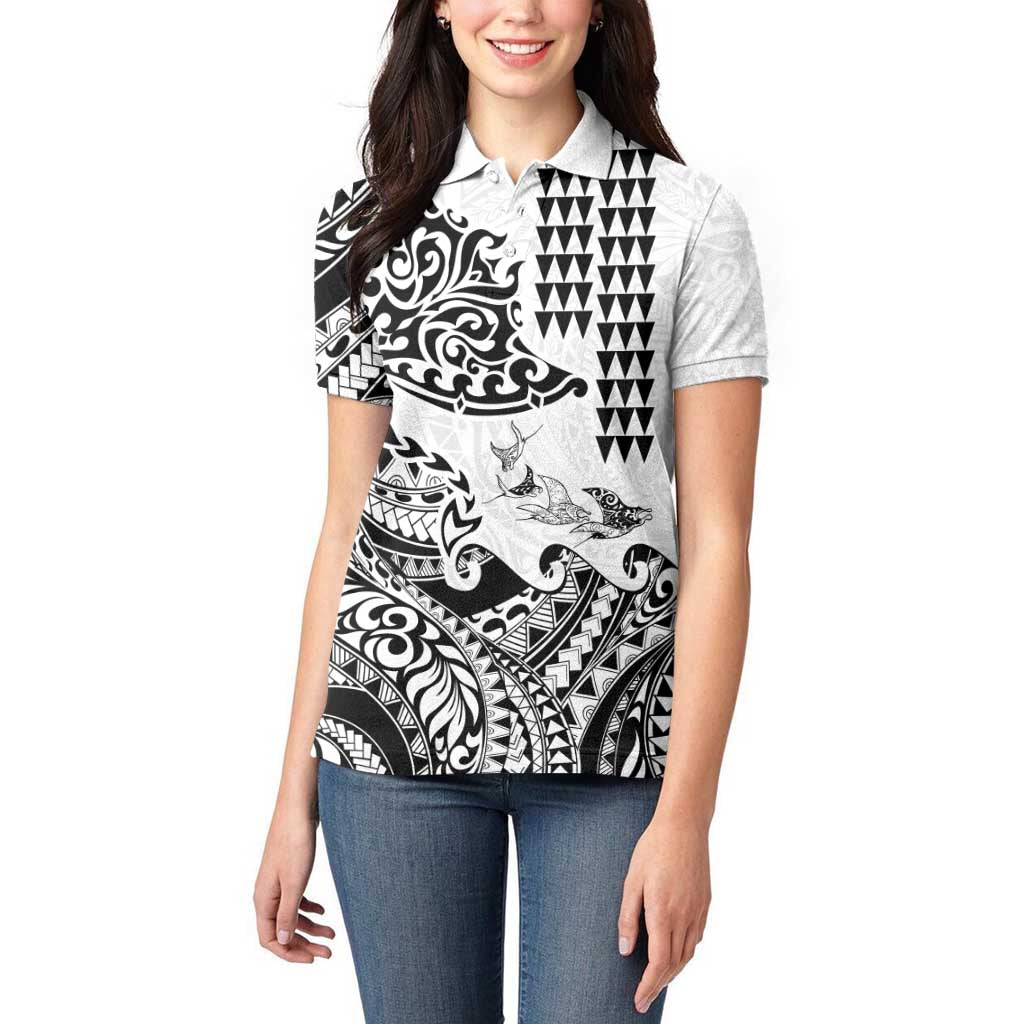 Hawaiian Tribal Manta Ray Women Polo Shirt Kakau Tattoo and Polynesian Art Motif Pattern LT03 - Polynesian Pride