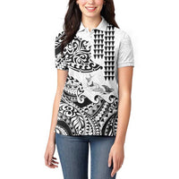 Hawaiian Tribal Manta Ray Women Polo Shirt Kakau Tattoo and Polynesian Art Motif Pattern LT03 - Polynesian Pride