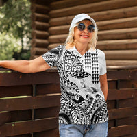 Hawaiian Tribal Manta Ray Women Polo Shirt Kakau Tattoo and Polynesian Art Motif Pattern LT03 - Polynesian Pride