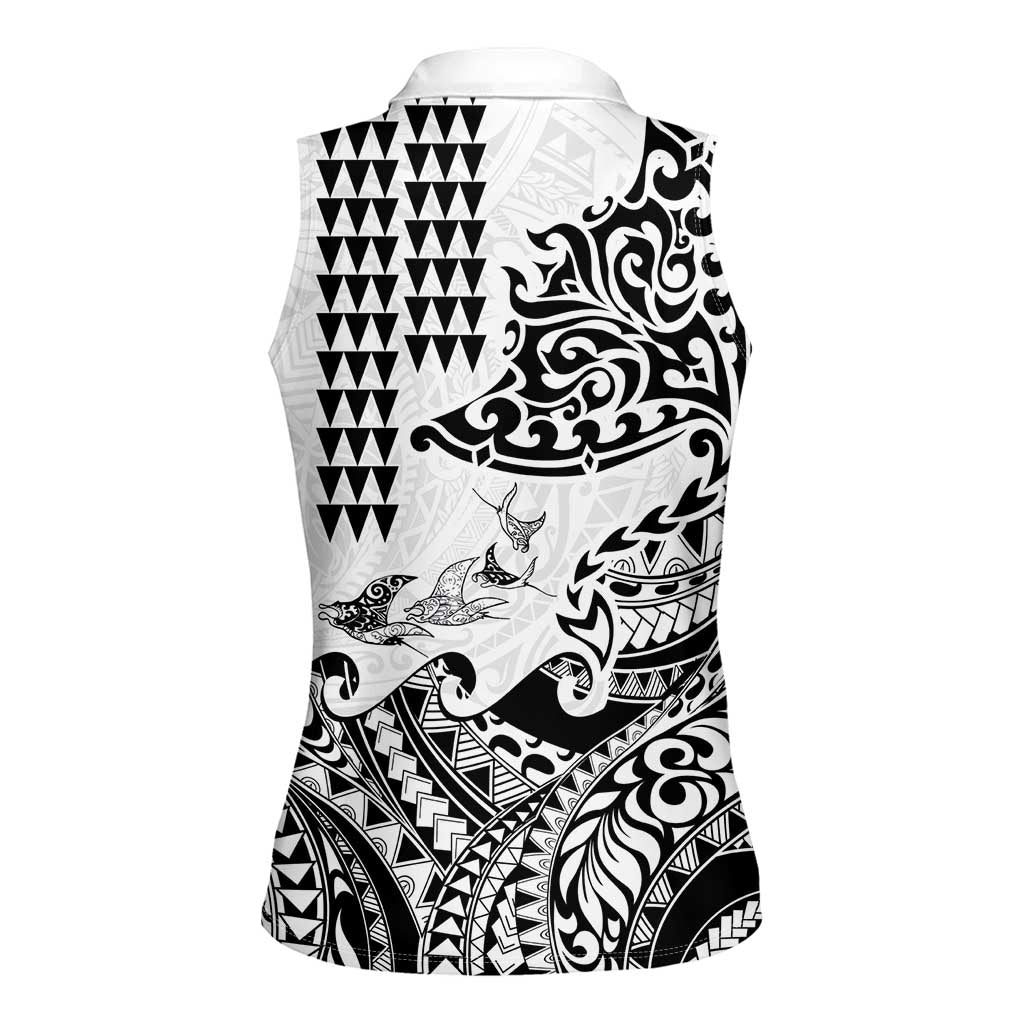 Hawaiian Tribal Manta Ray Women Sleeveless Polo Shirt Kakau Tattoo and Polynesian Art Motif Pattern LT03 - Polynesian Pride
