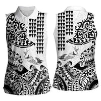 Hawaiian Tribal Manta Ray Women Sleeveless Polo Shirt Kakau Tattoo and Polynesian Art Motif Pattern LT03 - Polynesian Pride