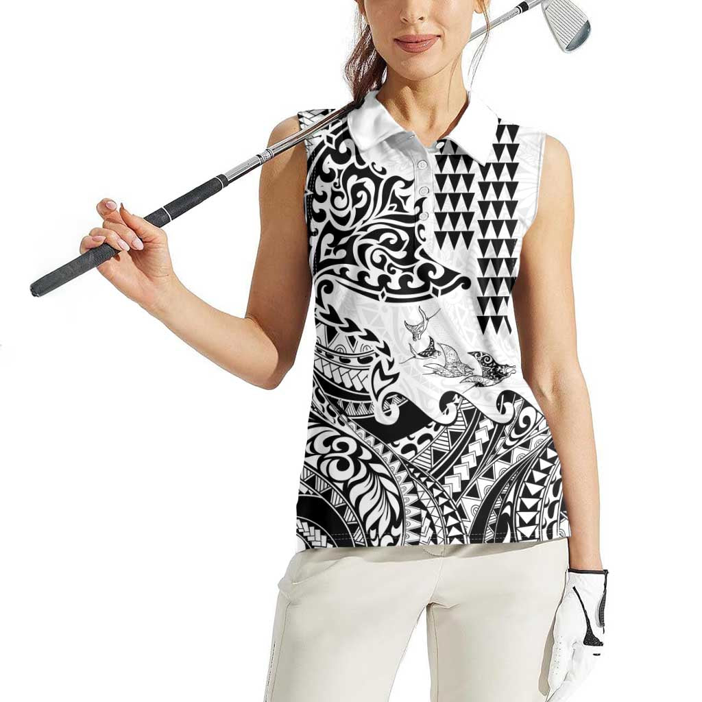 Hawaiian Tribal Manta Ray Women Sleeveless Polo Shirt Kakau Tattoo and Polynesian Art Motif Pattern LT03 - Polynesian Pride