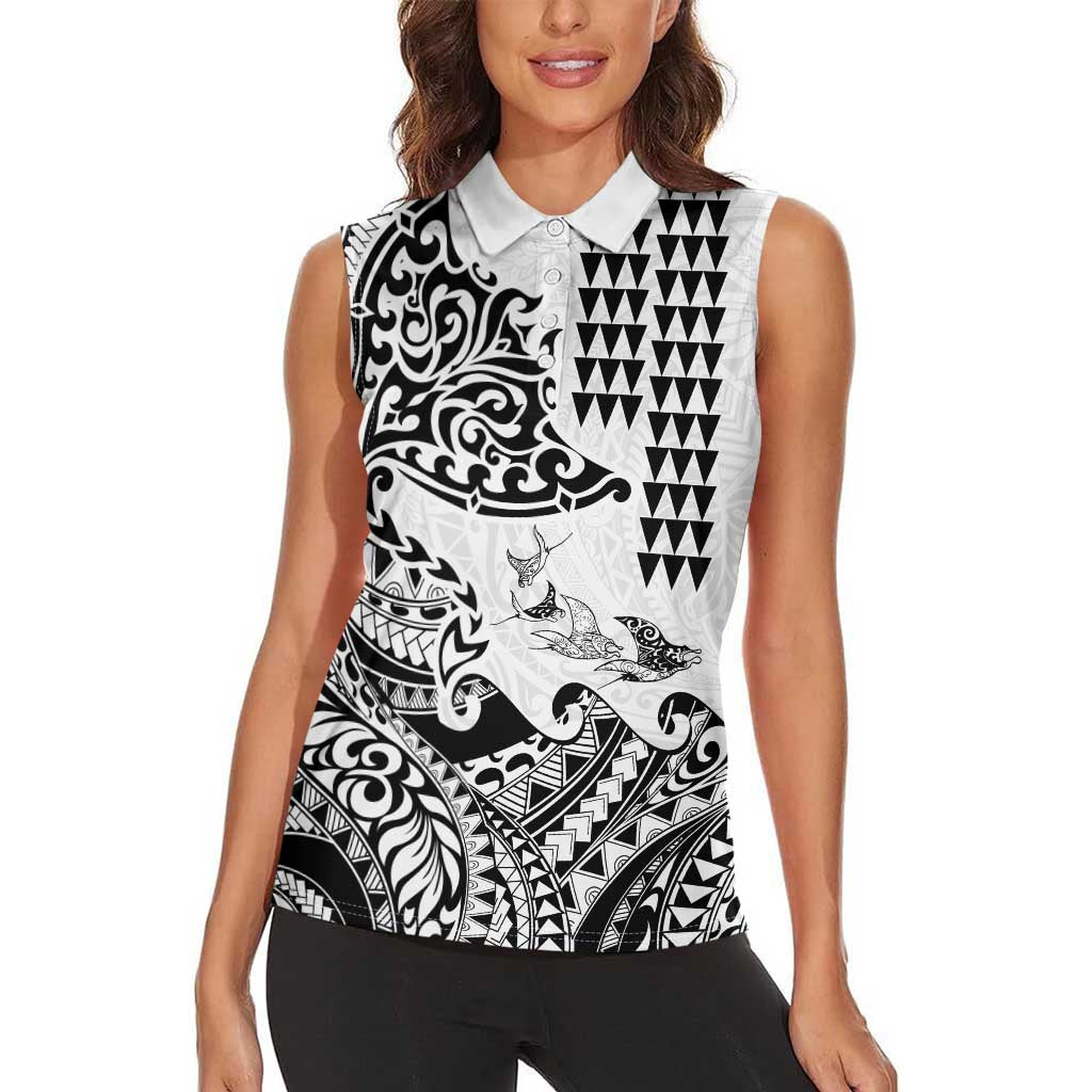 Hawaiian Tribal Manta Ray Women Sleeveless Polo Shirt Kakau Tattoo and Polynesian Art Motif Pattern LT03 - Polynesian Pride