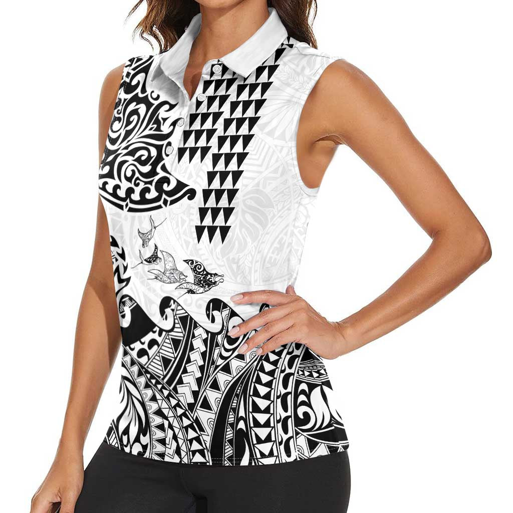 Hawaiian Tribal Manta Ray Women Sleeveless Polo Shirt Kakau Tattoo and Polynesian Art Motif Pattern LT03 - Polynesian Pride