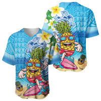 Hawaiian Funny Pineapple Surfing Baseball Jersey Beach with Tribal Kakau and Plumeria
