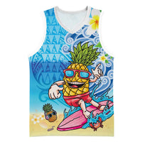 Hawaiian Funny Pineapple Surfing Basketball Jersey Beach with Tribal Kakau and Plumeria LT03 Unisex Multicolor - Polynesian Pride